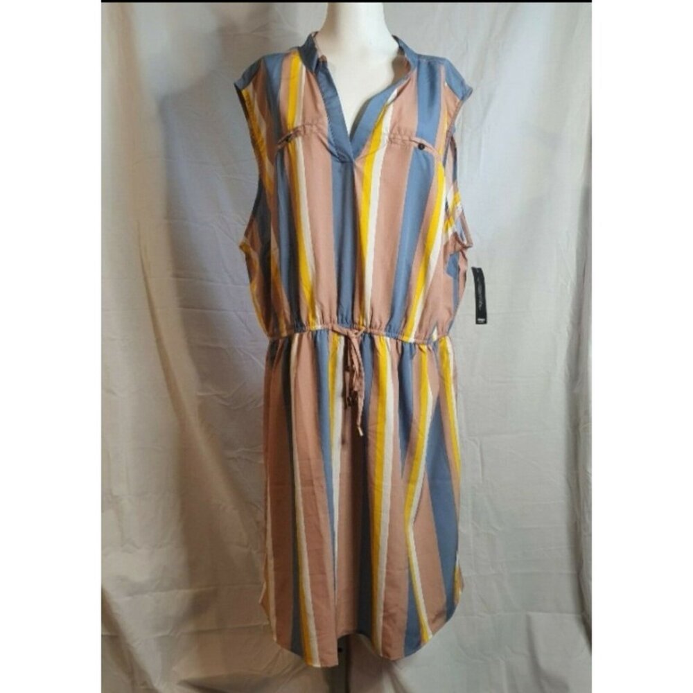 NWT Hint of‎ Blush Sz 3X Dress Striped Sleeveless Pink Yellow White Blue Spring
